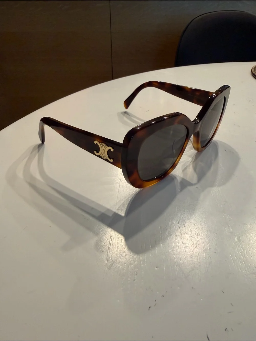 CelineTortoiseshell Square Frame Sunglasses with Gold Accent